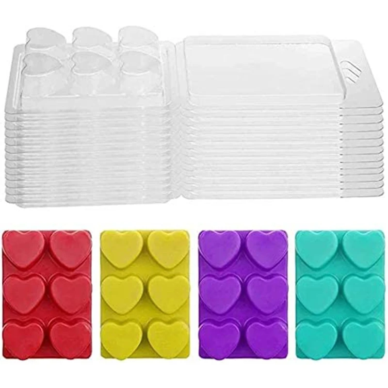 Wax melt clamshells molds heart shape 25 packs 6 cavity clear plastic cube tray for candle-making & soap silicone candle mold aromatherapy candle mold silicone candle molds candle mold