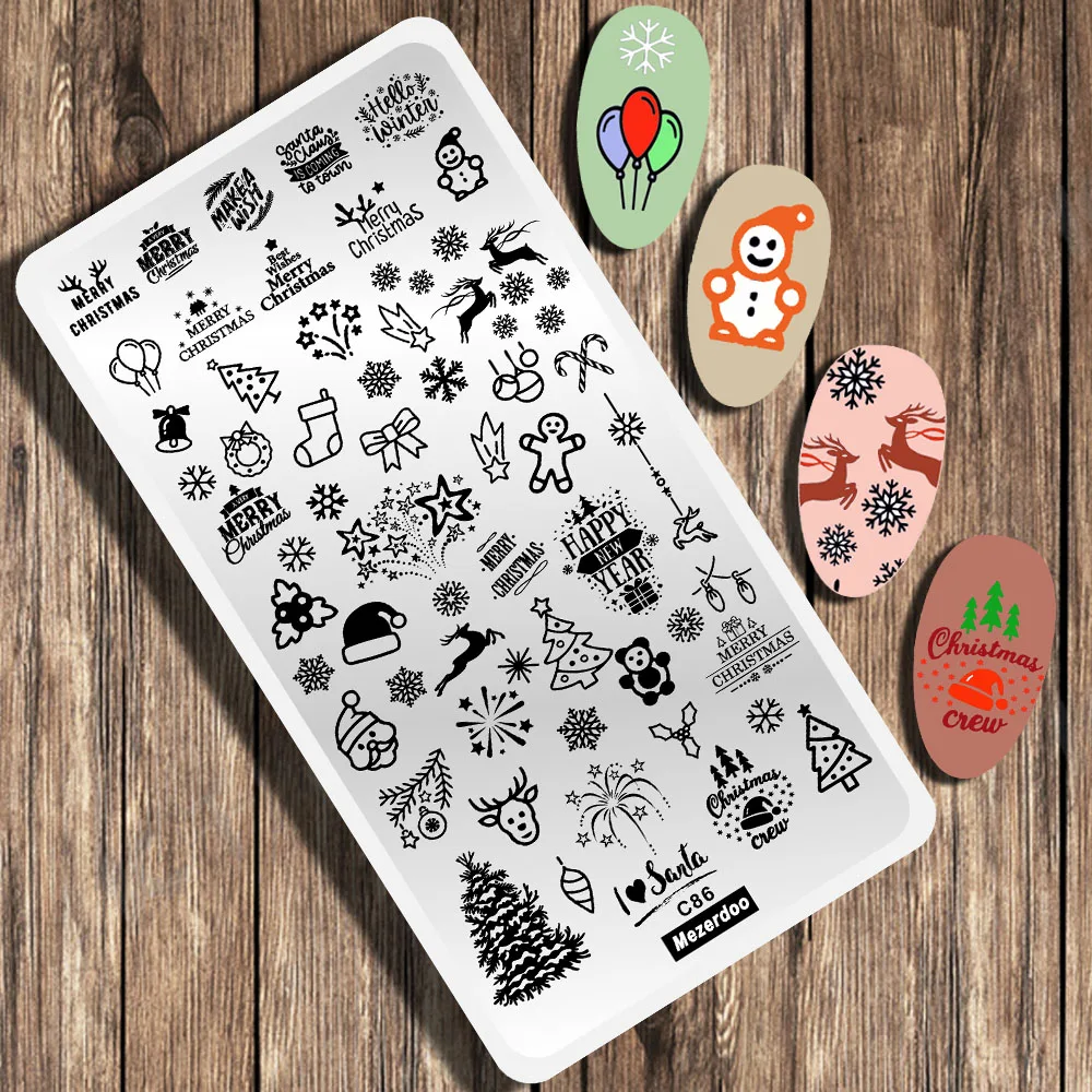Merry Christmas Nail Stamping Plate Snowflake Snowman Bear Stamp Template Deer Design Nail Art Image Plate Printing Stencil Tool 2