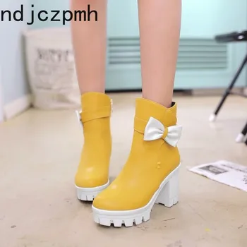 

Women's Boots The New winter fashion Color matching zipper High heel Martin boots Women's shoes plus size 33-43 Heel Height 9cm