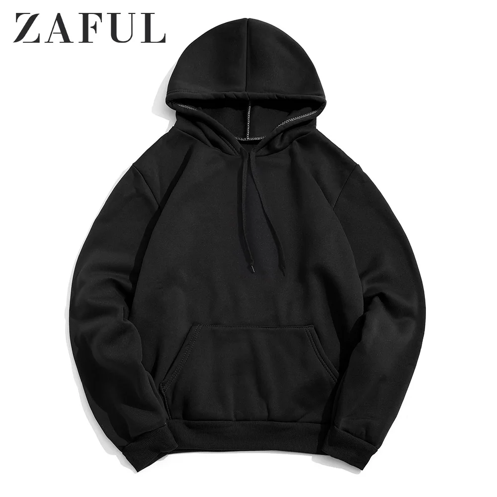 Толстовки с капюшоном ZAFUL, мужские одноцветные толстовки с карманами, повседневные толстовки с капюшоном, хлопковые Осенние повседневные однотонные толстовки, мужские пуловеры, топы