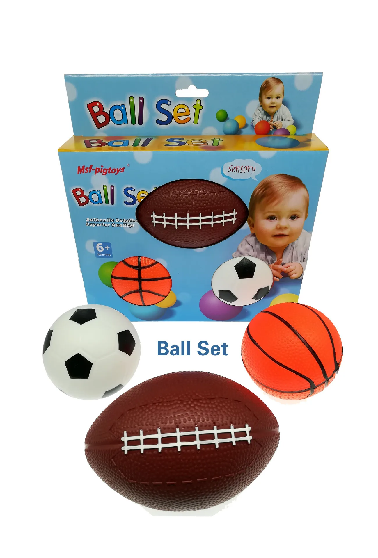 

Toy Early Education Infants Baby Tactile Inflatable Ball Elastic Ball Football Basketball Rugby Set