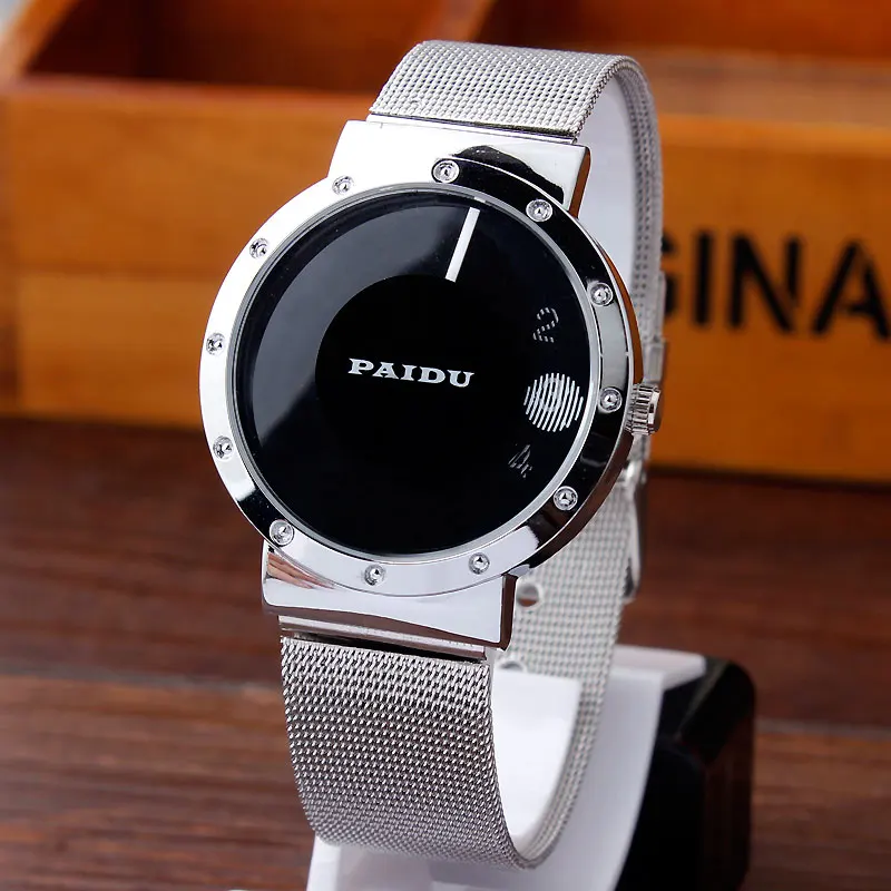

Unique Simple Minimalist Black/White Metal Iron Mesh Steel Turntable Dial Wrist Watch Men Women Unisex Girl Lady Gift