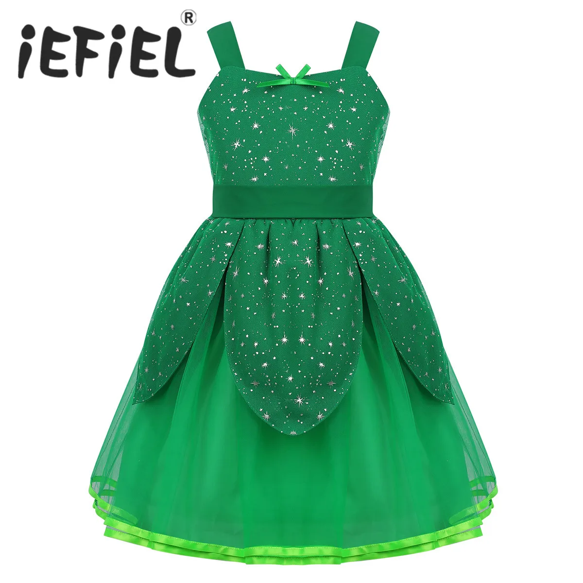 

Girls Green Flower Tutu Dress Kids Halloween Cosplay Dress Ball Gown with Bowknot Children Party Costume Role Play Party Dress