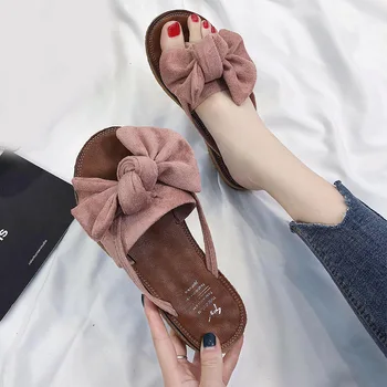 

Women Flip Flops Solid Color Casual Outdoor Summer Beach Fashion Adults Daily Bow Tie Flat Heel Slip On Wear Resistant