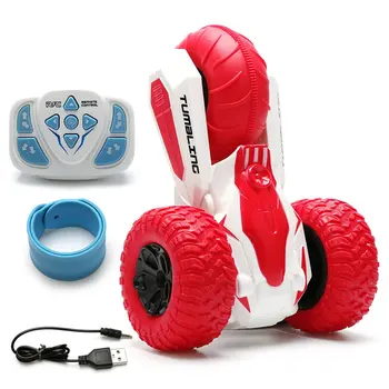 

T01/2/3B 2.4G Three-Wheeled Rotating Stunt Car Wireless Watch Remote Control Rolling Car Model Children Electric Toy Gift-Blue