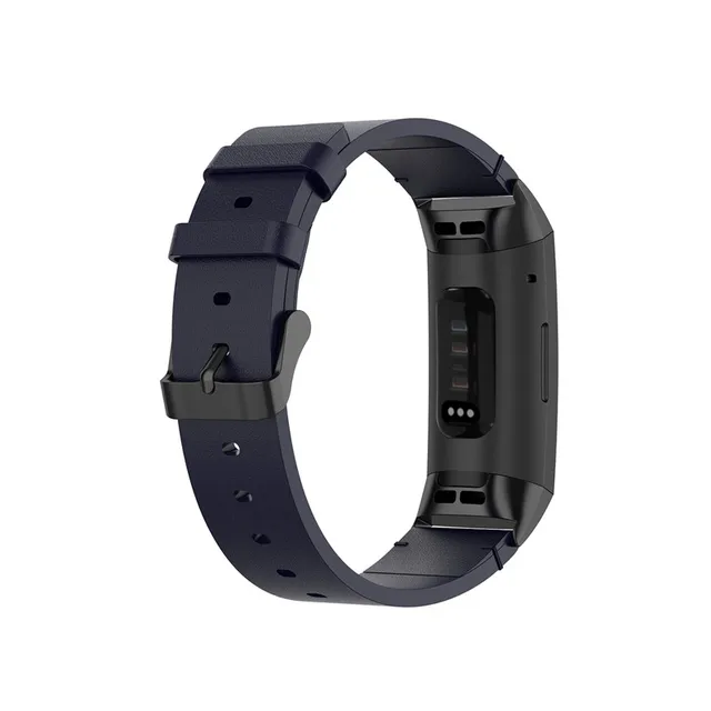 Leather Strap For Fitbit Charge 4 Replacement Bracelet For Fitbit Charge 3 Band Steel Buckle Belt for Fit bit Charge 3 SE xyst-navy blue