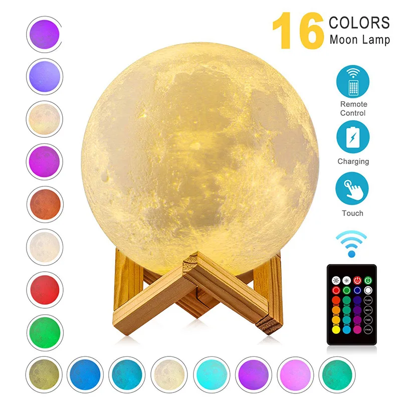 Lámpara LED de noche ZK20 lámpara de Luna 3D cambio de Color recargable lámpara de Luna táctil 3D lámpara de noche para niños para el hogar
