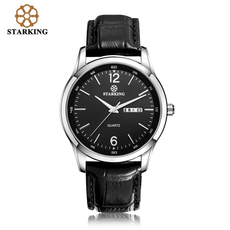 

STARKING Men Dress Japan imported quartz movement Fashion Genuine Leather Strap Famous Brand Black WristWatch Relogio Masculino