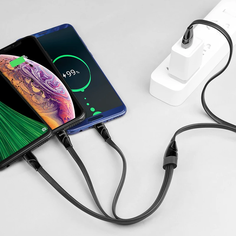 HOCO U57, 10 шт./лот,, три в одном, 1 м, нейлоновый USB кабель для iPhone, кабель типа C, микро кабель для samsung USB-C, зарядка