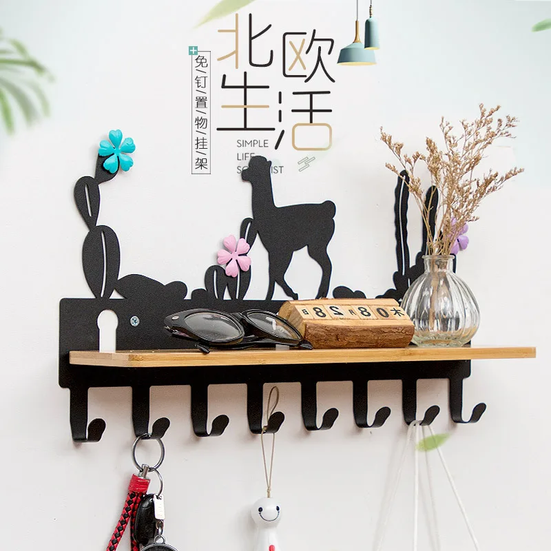 

iron bamboo wall Hanger coat hat rack key hook bathroom shelf storage rack 6 hooks home furniture living room decoration
