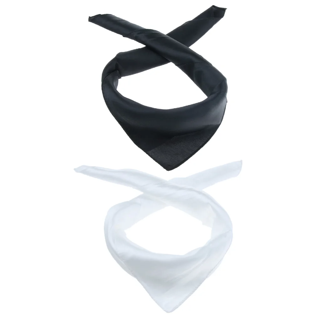 2x Women Square Silk Satin Neck Head Scarf Handkerchief Neckerchief Headwraps 60x60cm Neck Scarf Black White