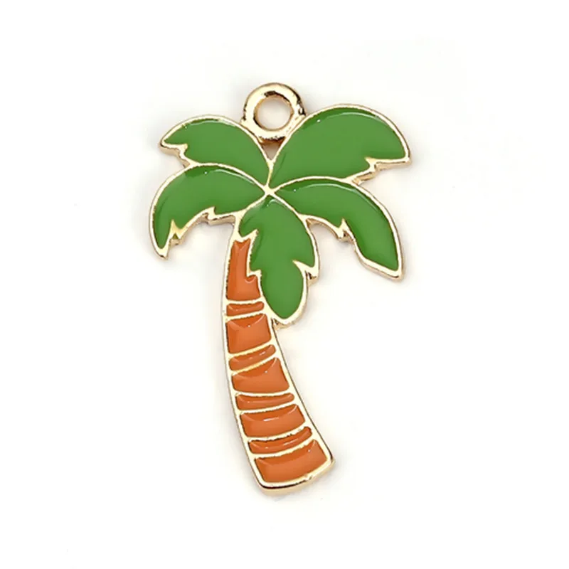 DoreenBeads Zinc Based Alloy Pendants Coconut Palm Tree KC Gold Color Green Enamel Charms DIY Fashion Jewelry 30mm x 18mm 2 PCs | Украшения