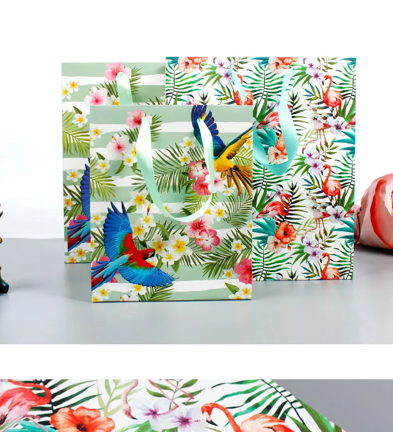 tropical parrot flamingos paper gift bag packaging wedding party favors paper bags for gift bags with handles пакеты бумажные
