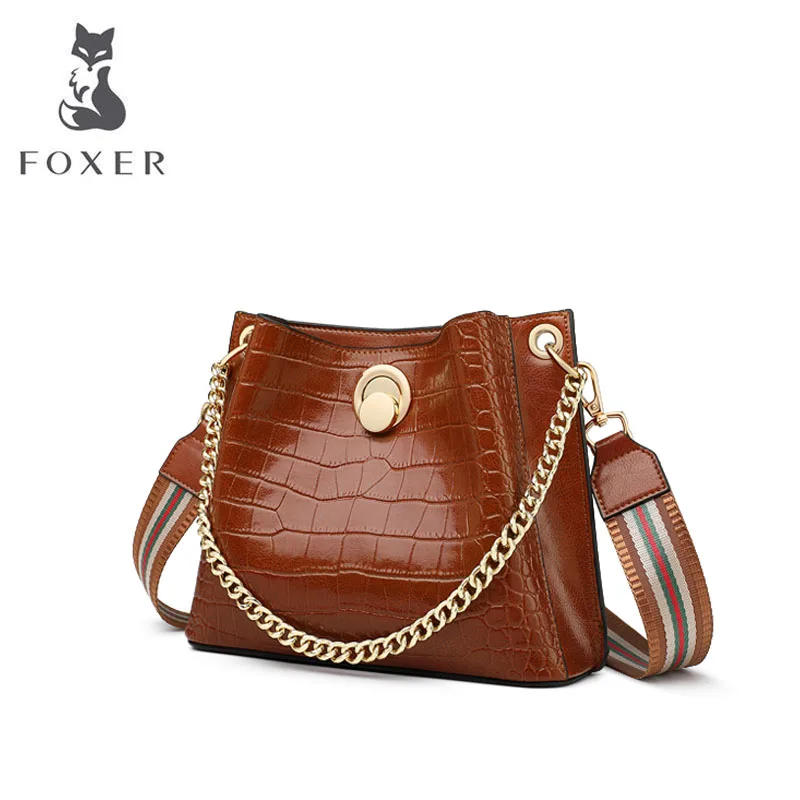 FOXER, женские кожаные сумки, крокодиловый узор, Воловья кожа, дизайнерские сумки, известный бренд, женские сумки, новинка, роскошные сумки, женские сумки