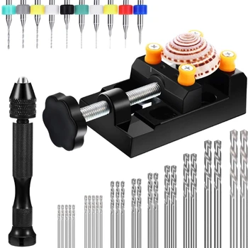 

37 Pieces Hand Drill Set Include Pin Vise Hand Drill with Mini Drills Twist Drills and Vice for Carving DIY