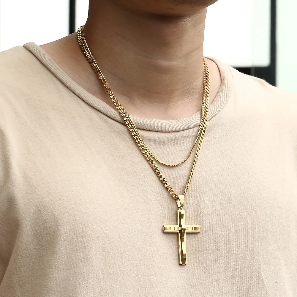 Gold Tone Double Chain Cross Necklace | New Look