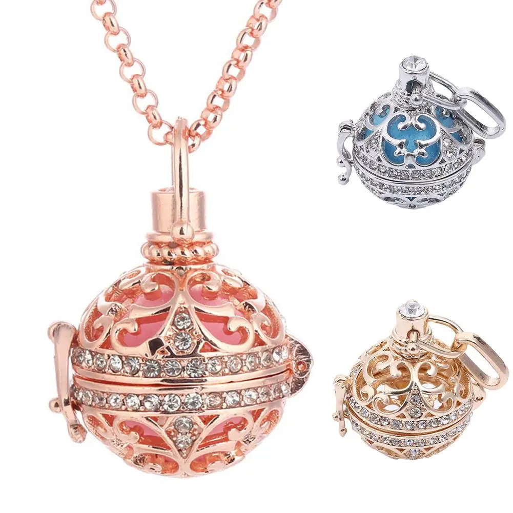 

Retro Lady Floral Carved CZ Chime Bell Harmony Ball Locket Angel Caller Necklace