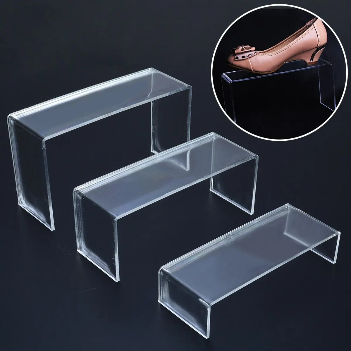 3Pcs Transparent Acrylic Display Stand Shoes Storage Rack Shoe Display Racks Cosmetics Display Holder Home Supplies