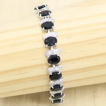 

Silver Color Bracelet for women Black Green Blue Zircon Jewelry Gift Box