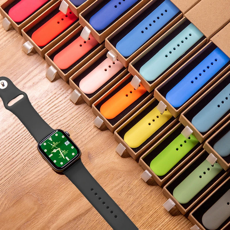 Ремешок силиконовый для Apple Watch band 44 мм 40 42 38 3 4 5 6 se браслет наручных часов iWatch series 7