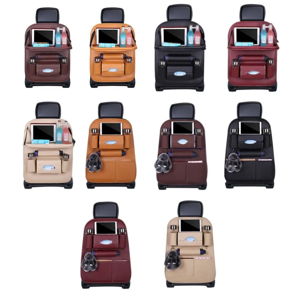 PU Leather Car Seat Back Organiser with Foldable Tray 5 PU Leather Car Seat Back Organiser with Foldable Tray 3