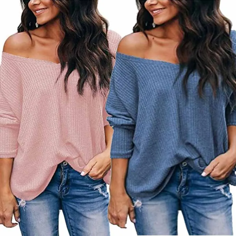 

Ladies the Off Womens Knit V Neck Bardot Shoulder Chunky Jumper Oversized Top