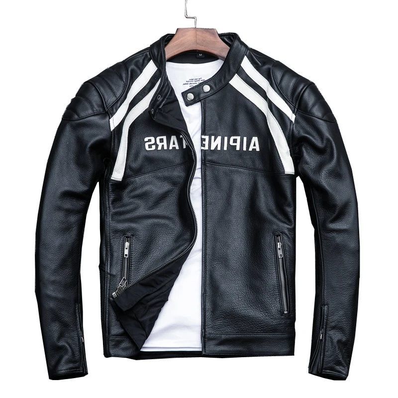 

2020 Black Men Slim Fit Biker's Leather Jacket Plus Size 4XL Genuine Thick Cowhide Short Russian Motorcycle Coat FREE SHIPPING