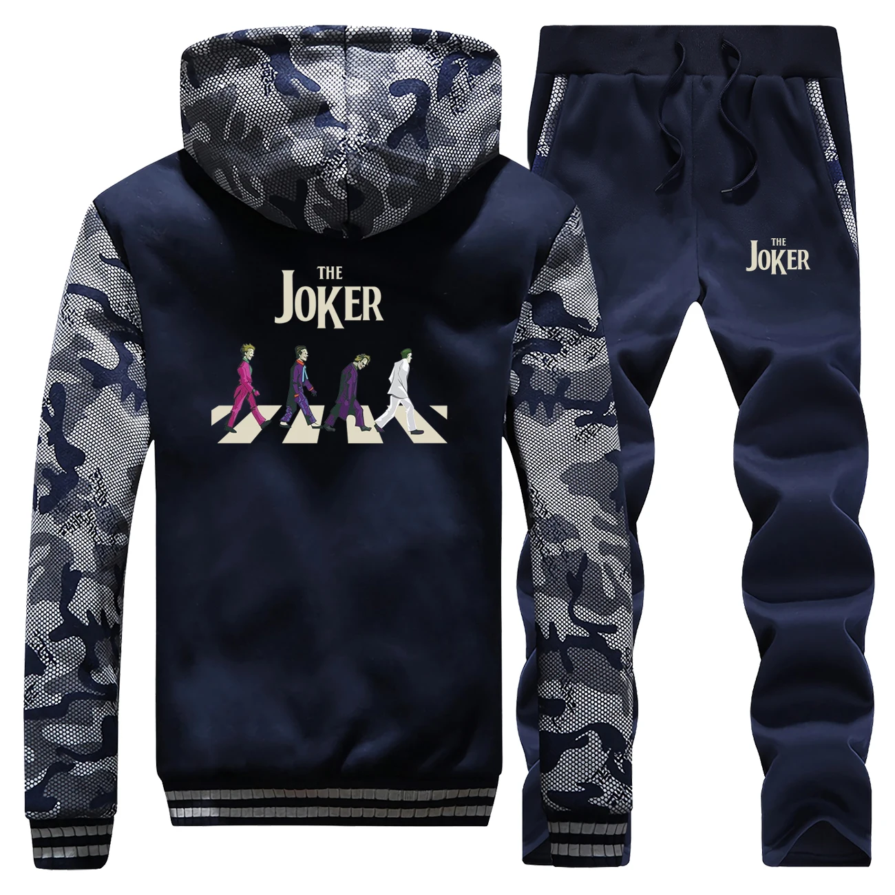 

The Joker Male Set Funny Print 2019 Winter Jackets Set Men Thick Camo Hoodies Warm Fleece Men's Joker Sets Fashion Sweatsuit