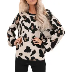Женские леопардовые свитшоты с длинным рукавом, топ, осенние толстовки, 2019, модные толстовки с принтом, женские пуловеры с круглым вырезом
