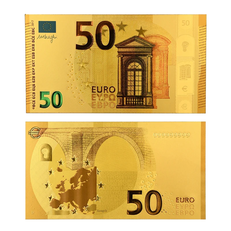10 шт. евро золотые банкноты Золотая фольга деньги 24 К золото поддельные бумажные деньги для коллекции сувенир 5 10 20 50 евро наборы банкнот образец
