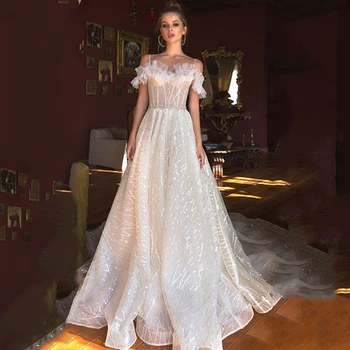 

Eightree Sequins Wedding Dress Spaghetti Straps Princess Bridal Dresses Off the Shoulder Ruched Wedding Gowns Vestidos de novia