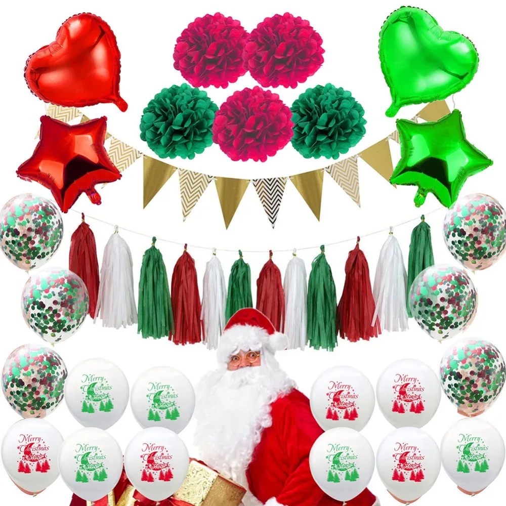 

Christmas Tree Confetti Balloon Pull Flag Paper Flower Combination New Year Party Holiday Layout For DIY Christmas Party Deco