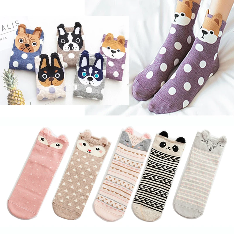 

6Pieces=3Pairs Cartoon Short Socks for Women Girl Funny Animal Dot Cotton Sox Spring Autumn Winter Cute Female Warm Meias