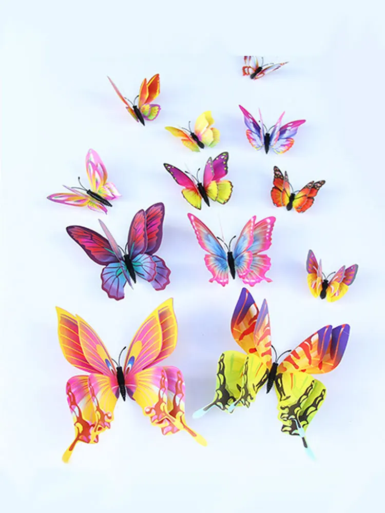 새로운 스타일 더블 레이어 3D 나비 벽 스티커 홈 룸 장식 나비 웨딩 장식 자석 냉장고 데칼, 12 피스 