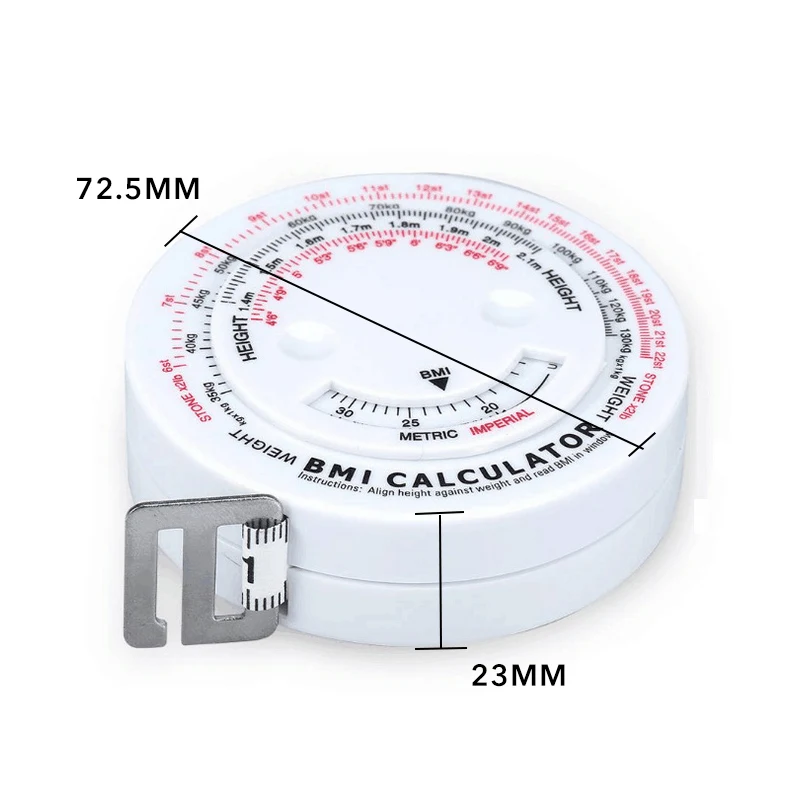 

Junejour BMI Body Retractable Tape Measure & Calculator For Diet Weight Loss White 72.5*23mm 1pcs