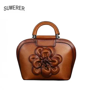 

SUWERER 2020 New Women Genuine Leather Handbags fashion real cowhide bag women famous brand leather Luxury handbags tote bag