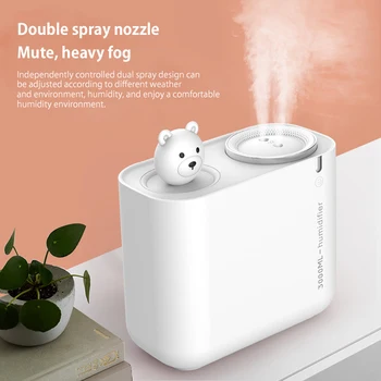 

ELOOLE New Ultrasonic Air Humidifier 3L Large Cute Bear Double Nozzle Colorful Light Heavy Fog Mist Maker Mute For Home Office