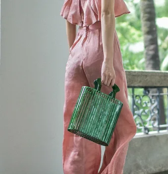 

Weave Woman Sandy Beach Basket Top-handle Bags Summer Bag Women Female Day Clutch Girl Messenger Acrylic Totes Travel Purse