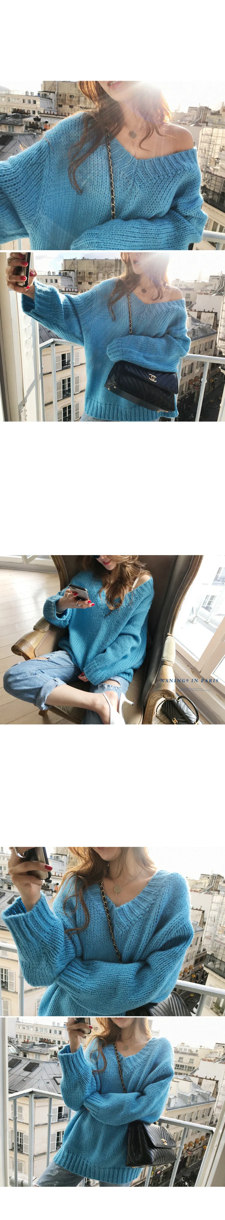 Autumn New Women's Pullovers Sweater Mohair Knitting Hollow Out V-neck Loose Korean Female Casual Fashion Tops T98319D