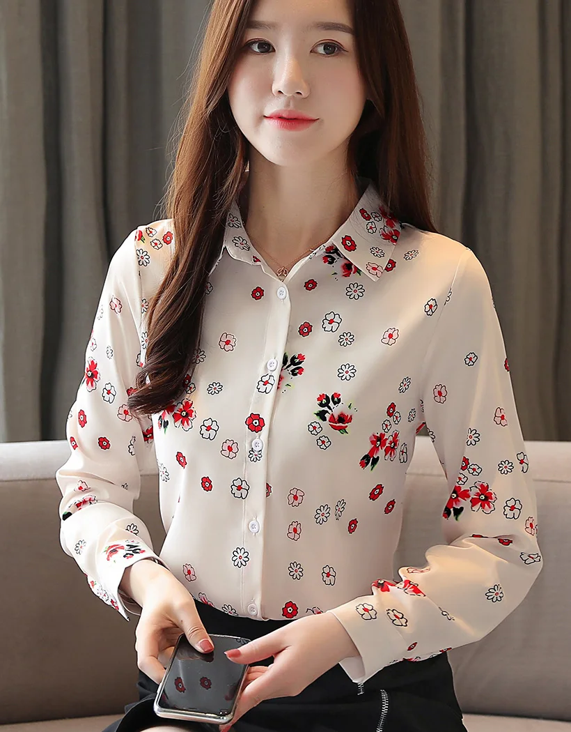 Blusas mujer de moda Осенняя женская блузка рубашка с модным принтом элегантная шифоновая блузка тонкая Офисная Женская рубашка женские топы