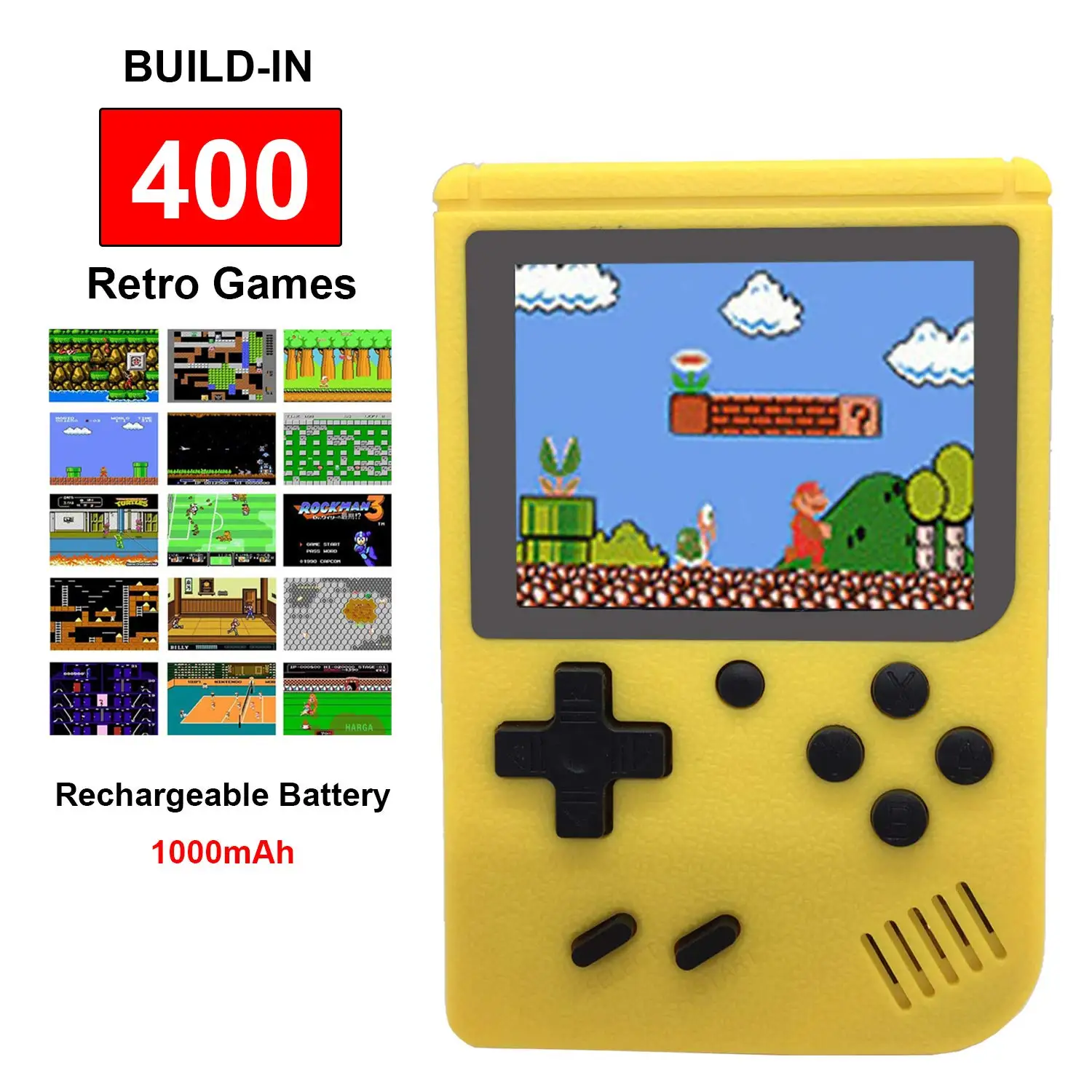 

Tapdra Retro FC Game Console with 400 NES Classic Games 3" Portable Handheld Gameboy Yellow Rechargeable FC NES Yellow Color