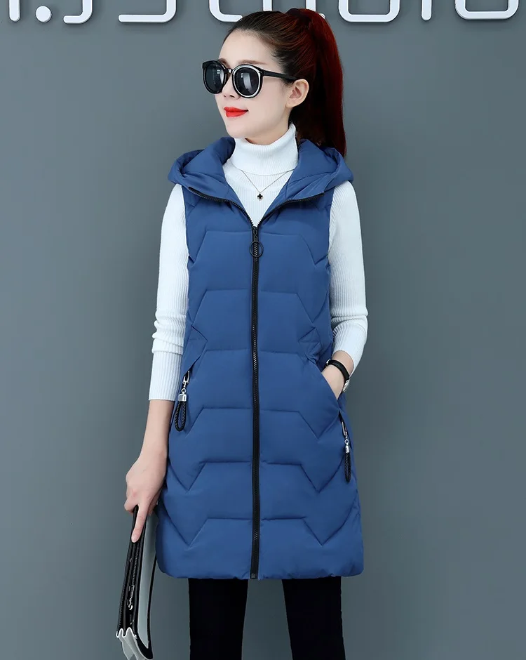 Smoky blue UHYTGF женский осенне-зимний жилет Модный теплый пуховик с капюшоном длинное пальто с жилетом свободные плюс размер Parker Жилеты женские 515 - Цвет: Smoky blue