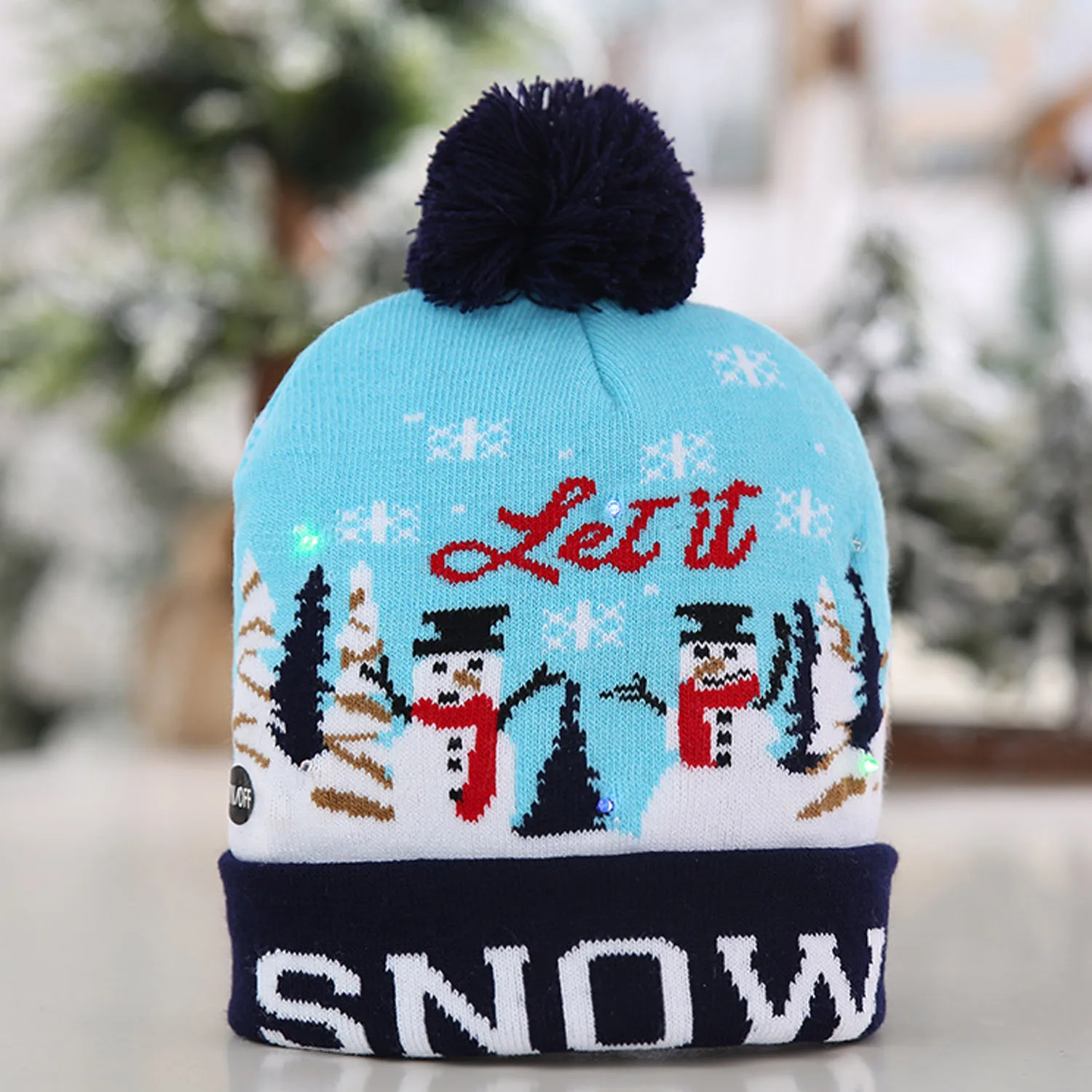 Behogar Unisex LED Light-up Ugly Hat Beanie Knitted Cap with Colorful Lights for Kids Adults Winter Snow Xmas Party Supplies