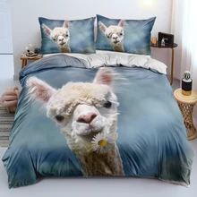 

Alpaca Duvet Cover Set 3D Animal Printed Beddings Pillowcases Blue Simple Bed Set Single Double Queen King Size Bed Linen Sets