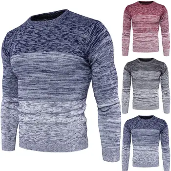 

Casual Men Autumn Winter Gradient Color Print O Neck Knitted Pullover Sweater Cotton made soft and comfortable to wear gifts