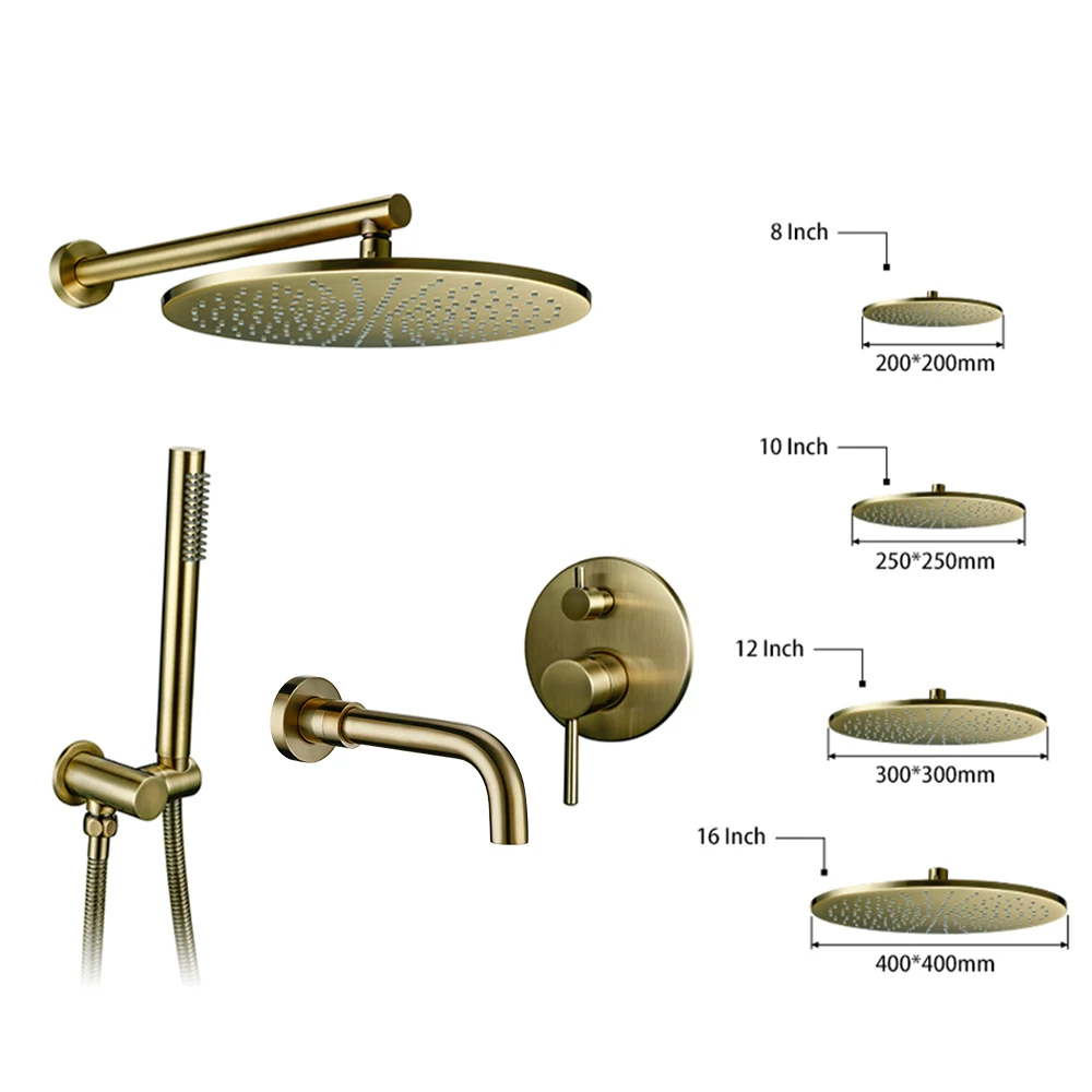 Bathroom Faucet Shower Mixer Tap Set With Spout Black Solid Brass Hot Cold Water Concealed Single Handle For Bahtub Rainfall shower set