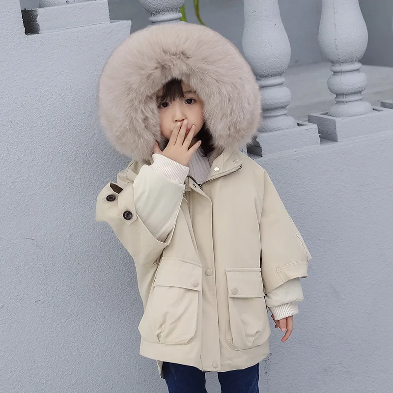 

Children's Park Winter Jackets For Girls Park For A Boy Down Jacket Genuine Rex Rabbit Fur Coat With Hooded Fox Fur Collar coats