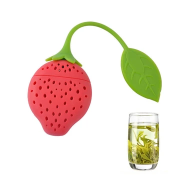 

HOT 100 pcs/lot Silicone Strawberry Design Loose Tea Leaf Strainer Herbal Spice Infuser Filter Tools 2015 New DHL free shipping