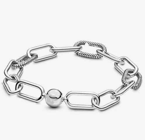 

Original 925 Sterling Silver Bracelet Me Link Snake Chain Pattern Circular Clasp Bangle Fit Women Bead Charm Pandora Jewelry