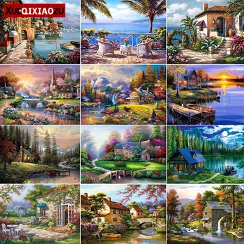 

XUEQIXIAOZU 5D Diy Diamond Painting Landscape Full Square/Round Diamond Embroidery Mosaic House Spring Decorations Home Gift